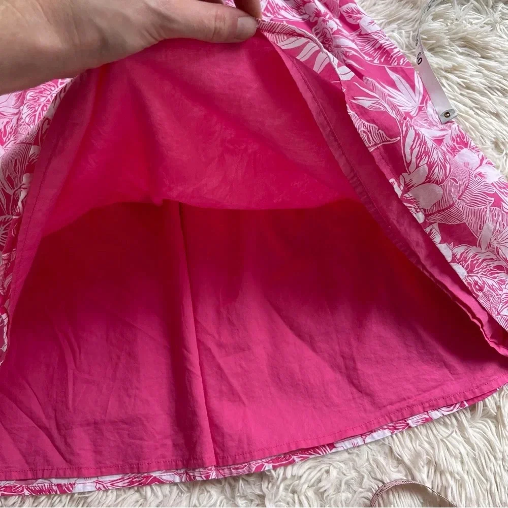 Janie and Jack TROPICAL PALM SUNDRESS straps cotton white pink knee length SZ 12